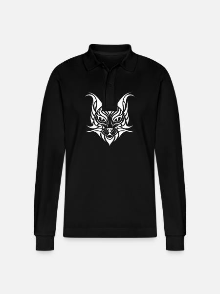 Cat Pet Tribal Tattoo - Stanley/Stella Organic Unisex Long-Sleeved Polo Shirt Prepster - black
