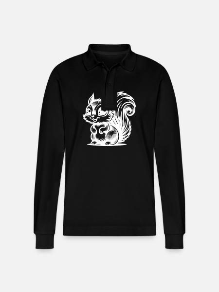 Little Laughing Squirrel Kids Drawing - Stanley/Stella Organic Unisex Long-Sleeved Polo Shirt Prepster - black