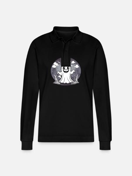 Halloween Ghost - Stanley/Stella Organic Unisex Long-Sleeved Polo Shirt Prepster - black