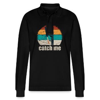 catch me - Raumfahrt - Rakete - Greifarme - Stanley/Stella Unisex Bio-Langarm-Poloshirt Prepster - Schwarz - Vorne - Anna (173cm) & Nico (186cm)