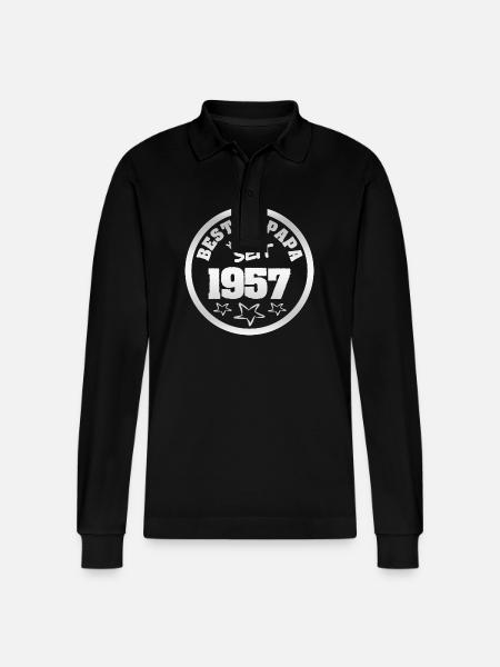 Papa 1957 - Stanley/Stella Organic Unisex Long-Sleeved Polo Shirt Prepster - black