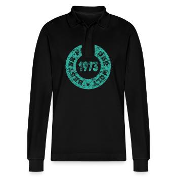 1973 - Stanley/Stella Organic Unisex Long-Sleeved Polo Shirt Prepster - black - Front - Anna (173cm) & Nico (186cm)