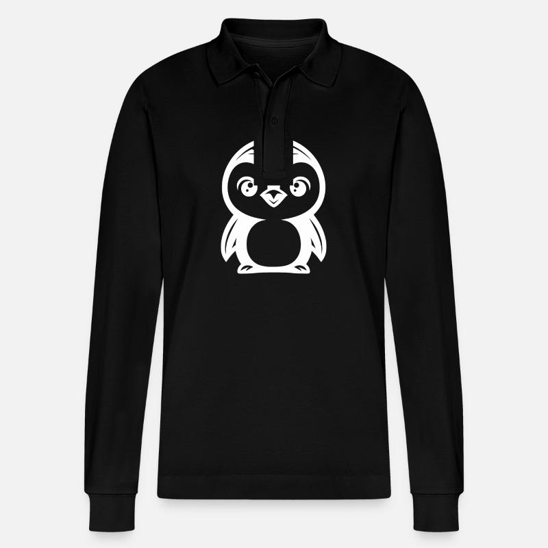 Cute Comic Penguin Drawing - Stanley/Stella Organic Unisex Long-Sleeved Polo Shirt Prepster - black