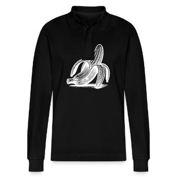 Striptease Banana Drawing Ink Style - Stanley/Stella Organic Unisex Long-Sleeved Polo Shirt Prepster - black - Front - Anna (173cm) & Nico (186cm)