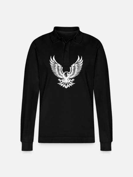 Powerful eagle with spread claws - Stanley/Stella Organic Unisex Long-Sleeved Polo Shirt Prepster - black