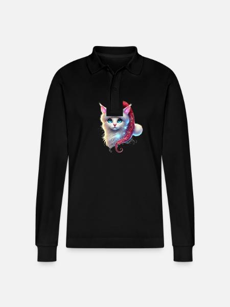 Christmas Cat - Stanley/Stella Organic Unisex Long-Sleeved Polo Shirt Prepster - black