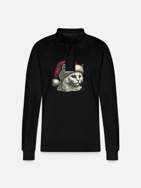 Christmas Cat - Stanley/Stella Organic Unisex Long-Sleeved Polo Shirt Prepster - black