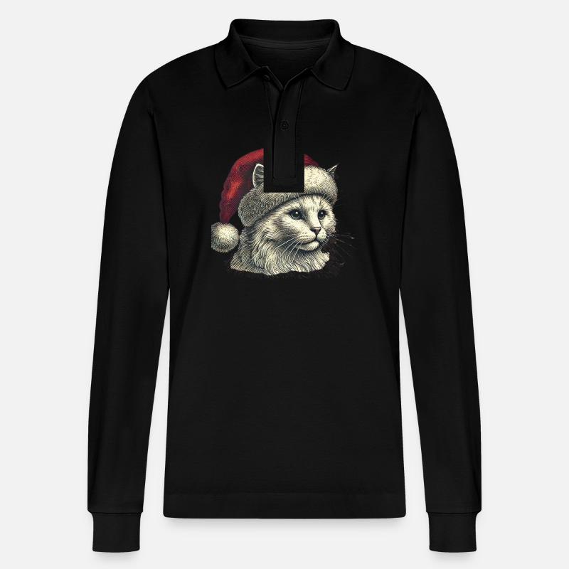 Christmas Cat - Stanley/Stella Unisex Bio-Langarm-Poloshirt Prepster - Schwarz