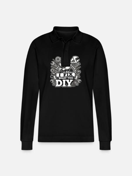 Handyman Christmas DIY - Stanley/Stella Organic Unisex Long-Sleeved Polo Shirt Prepster - black