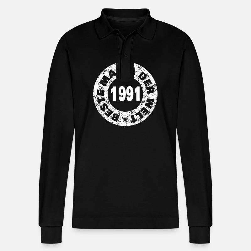 Mama 1991 - Stanley/Stella Unisex Bio-Langarm-Poloshirt Prepster - Schwarz