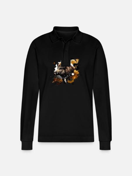 Wildschwein, buntes Aquarell - Stanley/Stella Unisex Bio-Langarm-Poloshirt Prepster - Schwarz