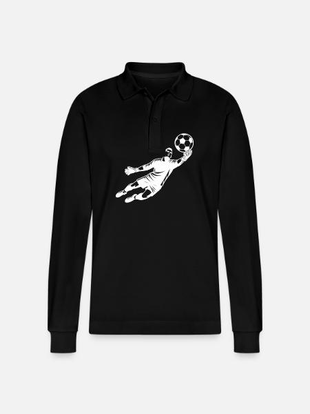Dynamic goalkeeper illustration flying ball - Stanley/Stella Organic Unisex Long-Sleeved Polo Shirt Prepster - black