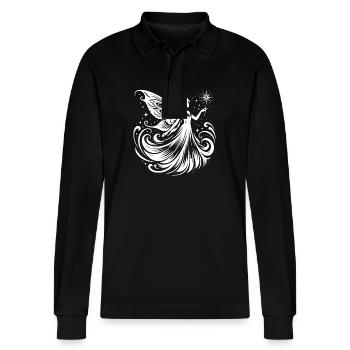 Dancing fairy with glittering magic wand - Stanley/Stella Organic Unisex Long-Sleeved Polo Shirt Prepster - black - Front - Anna (173cm) & Nico (186cm)