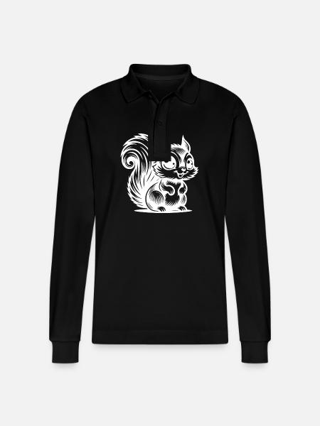 Laughing Baby Squirrel Kids Drawing - Stanley/Stella Organic Unisex Long-Sleeved Polo Shirt Prepster - black