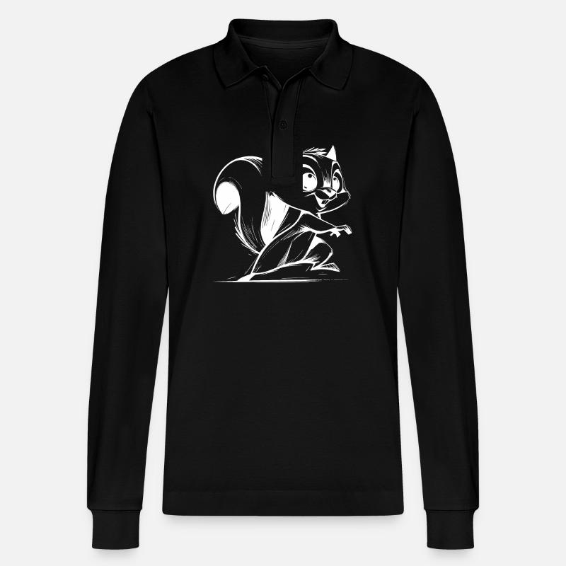Kleines putziges Eichhörnchen Bleistift Zeichnung - Stanley/Stella Unisex Bio-Langarm-Poloshirt Prepster - Schwarz