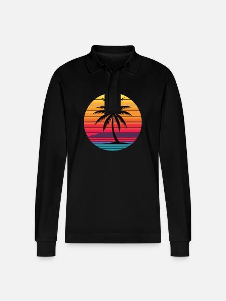 Palm Sunrise - Stanley/Stella Organic Unisex Long-Sleeved Polo Shirt Prepster - black
