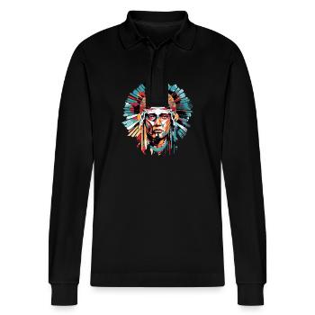 Ancien Aztec Warrior Mystische Zusammenfassung - Stanley/Stella Unisex Bio-Langarm-Poloshirt Prepster - Schwarz - Vorne - Anna (173cm) & Nico (186cm)