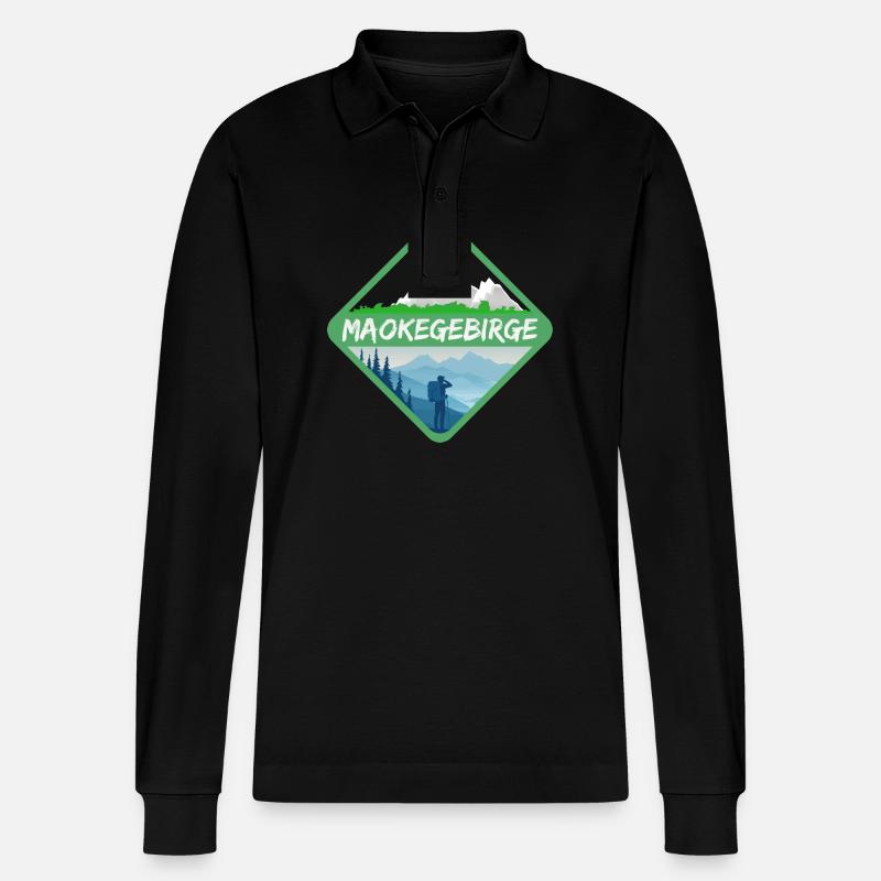 Natur Maokegebirge - Stanley/Stella Unisex Bio-Langarm-Poloshirt Prepster - Schwarz