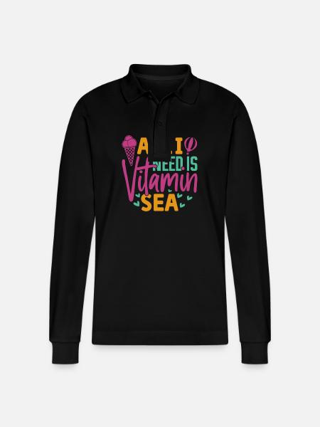 All-I-Need Is Vitamin Sea 2 - Stanley/Stella Organic Unisex Long-Sleeved Polo Shirt Prepster - black