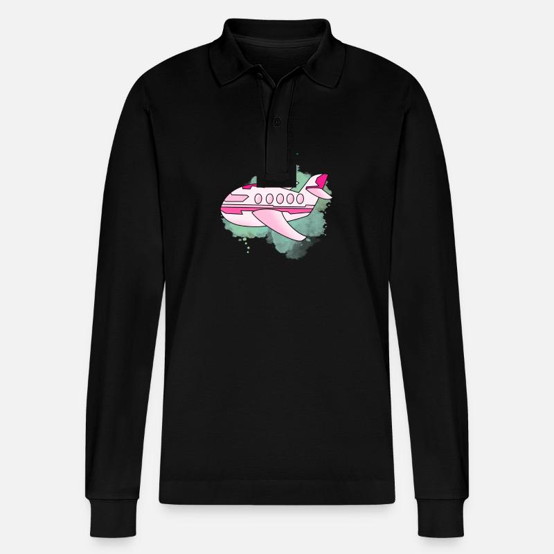 Flugzeug - Stanley/Stella Unisex Bio-Langarm-Poloshirt Prepster - Schwarz