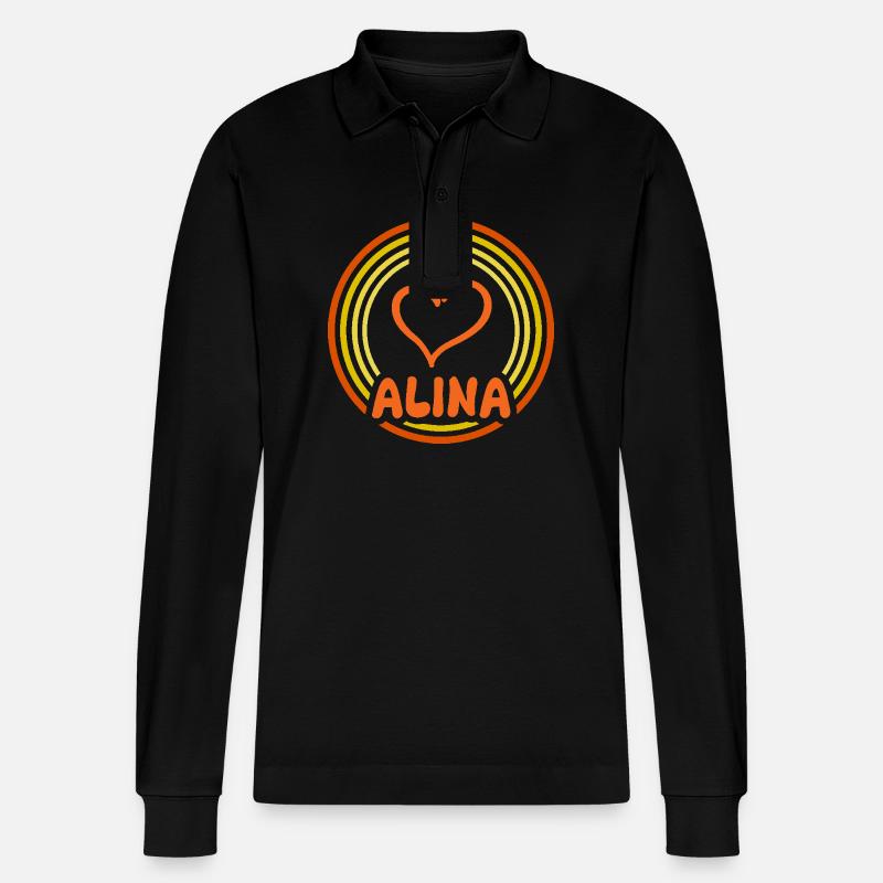 Alina als Name - Stanley/Stella Unisex Bio-Langarm-Poloshirt Prepster - Schwarz
