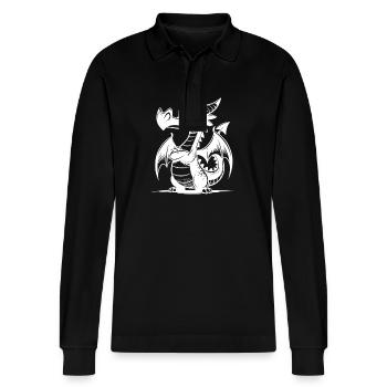 Clever Kids Dragon with Wings - Stanley/Stella Organic Unisex Long-Sleeved Polo Shirt Prepster - black - Front - Anna (173cm) & Nico (186cm)