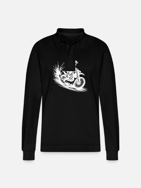 Energetic Motocross Illustration Drawing - Stanley/Stella Organic Unisex Long-Sleeved Polo Shirt Prepster - black