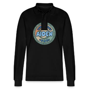 Geschenk für Aiden - Stanley/Stella Unisex Bio-Langarm-Poloshirt Prepster - Schwarz - Vorne - Anna (173cm) & Nico (186cm)