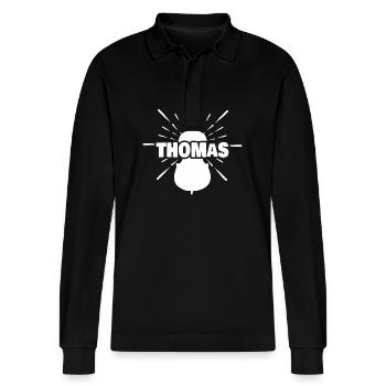 First name Thomas - Stanley/Stella Organic Unisex Long-Sleeved Polo Shirt Prepster - black - Front - Anna (173cm) & Nico (186cm)