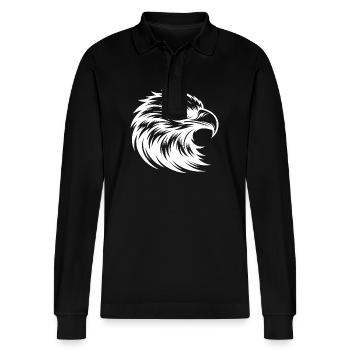 Eleganter Greifvogel als kraftvolle Tiergrafik - Stanley/Stella Unisex Bio-Langarm-Poloshirt Prepster - Schwarz - Vorne - Anna (173cm) & Nico (186cm)