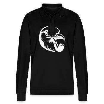 Nordic Seagull Art with Whistle in Cartoon Style - Stanley/Stella Organic Unisex Long-Sleeved Polo Shirt Prepster - black - Front - Anna (173cm) & Nico (186cm)