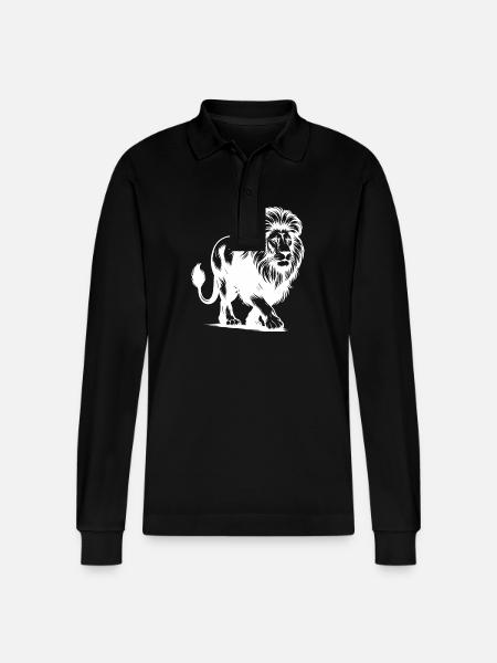 Mægtig stor katteløve med manke - Stanley/Stella Prepster økologisk unisex langærmet poloshirt - sort