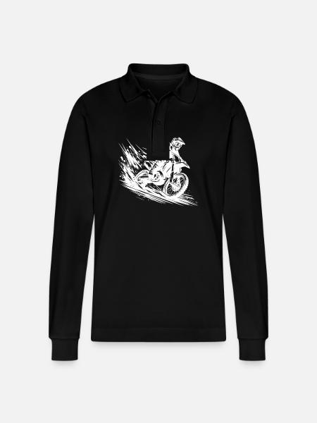 Mud Offroad Enduro Adventure Drawing - Stanley/Stella Organic Unisex Long-Sleeved Polo Shirt Prepster - black