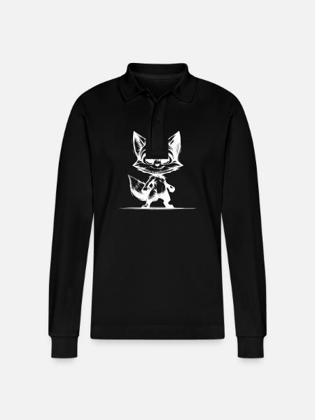 Children's Fox Sketch Pencil Drawing - Stanley/Stella Organic Unisex Long-Sleeved Polo Shirt Prepster - black