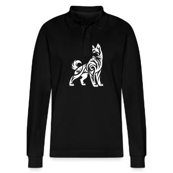 Ombré Tribal Line Art Husky Dog Design - Polo à manches longues bio PREPSTER Stanley/Stella Unisexe - noir - Devant - Anna (173cm) & Nico (186cm)