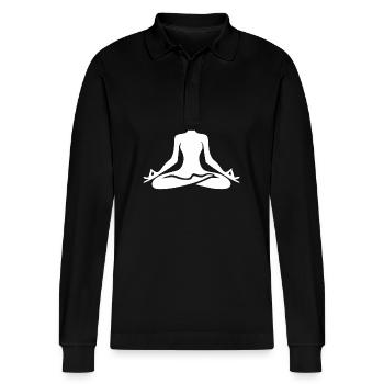 Elegant Yoga Pose Harmony Body and Mind - Stanley/Stella Organic Unisex Long-Sleeved Polo Shirt Prepster - black - Front - Anna (173cm) & Nico (186cm)
