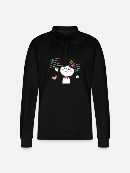 Music Key Kitten Musical Cat - Stanley/Stella Organic Unisex Long-Sleeved Polo Shirt Prepster - black