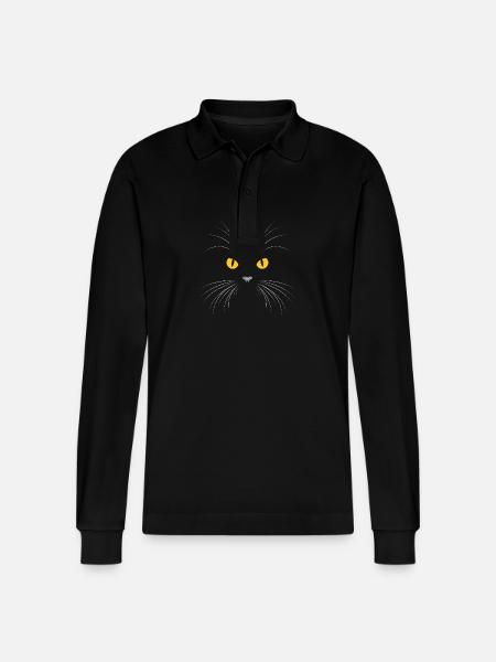 Black cat - Stanley/Stella Organic Unisex Long-Sleeved Polo Shirt Prepster - black