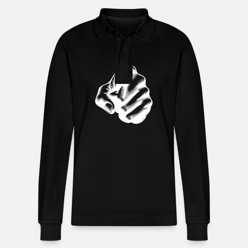 Blickfang Zeigefinger als Handgeste - Stanley/Stella Unisex Bio-Langarm-Poloshirt Prepster - Schwarz