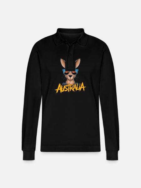 Cool Kangaroo with Sunglasses - Stanley/Stella Organic Unisex Long-Sleeved Polo Shirt Prepster - black