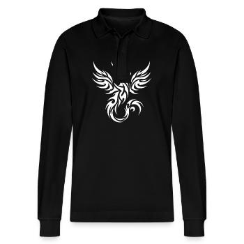Fliegender Wilder Tribal Tattoo Drache mit Flügeln - Stanley/Stella Unisex Bio-Langarm-Poloshirt Prepster - Schwarz - Vorne - Anna (173cm) & Nico (186cm)