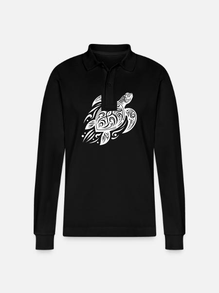 Powerful Pacific Turtle Meets Tribal - Stanley/Stella Organic Unisex Long-Sleeved Polo Shirt Prepster - black