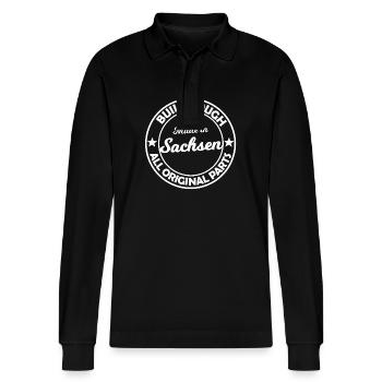 Die Sachsen Legenden - Stanley/Stella Unisex Bio-Langarm-Poloshirt Prepster - Schwarz - Vorne - Anna (173cm) & Nico (186cm)