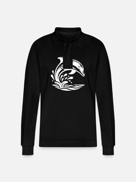 Springender Eleganter Tattoo Delfin - Stanley/Stella Unisex Bio-Langarm-Poloshirt Prepster - Schwarz