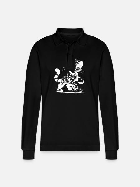 Leopard med smil, prikker og krammefaktor - Stanley/Stella Prepster økologisk unisex langærmet poloshirt - sort