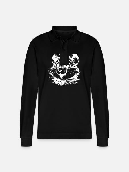 Laughing Hamster Charming Hamster Illustration - Stanley/Stella Organic Unisex Long-Sleeved Polo Shirt Prepster - black