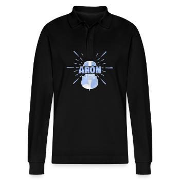 Gift for Aron - Stanley/Stella Organic Unisex Long-Sleeved Polo Shirt Prepster - black - Front - Anna (173cm) & Nico (186cm)