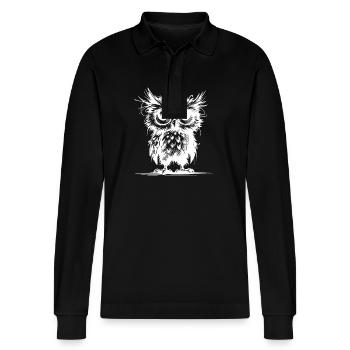 Eule ich sehe nicht müde aus – ich BIN es - Stanley/Stella Unisex Bio-Langarm-Poloshirt Prepster - Schwarz - Vorne - Anna (173cm) & Nico (186cm)