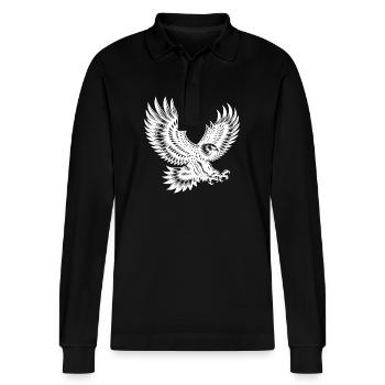 Adler mit ausgebreiteten Flügeln in Bewegung - Stanley/Stella Unisex Bio-Langarm-Poloshirt Prepster - Schwarz - Vorne - Anna (173cm) & Nico (186cm)