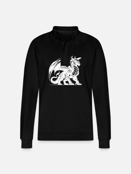 Huge dragon with huge wings - Stanley/Stella Organic Unisex Long-Sleeved Polo Shirt Prepster - black